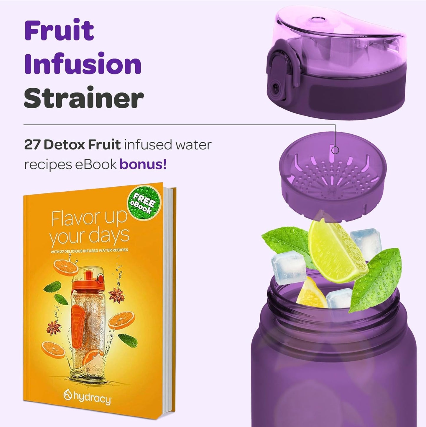 Water Bottle with Time Marker -Large BPA Free Water Bottle & No Sweat Sleeve -Leak Proof Gym Bottle with Fruit Infuser Strainer & Times to Drink -Ideal for Fitness Sports & Outdoors