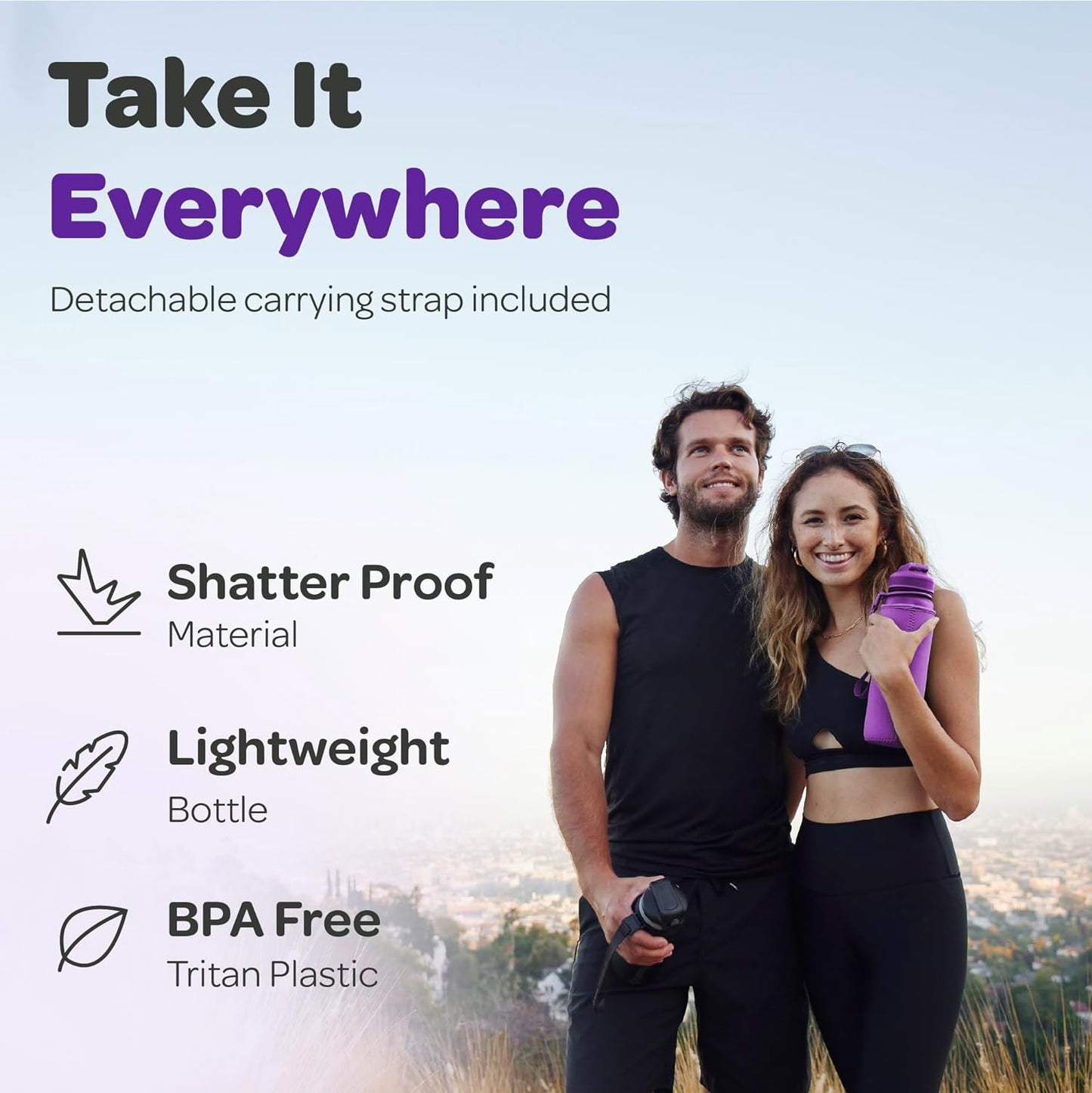 Water Bottle with Time Marker -Large BPA Free Water Bottle & No Sweat Sleeve -Leak Proof Gym Bottle with Fruit Infuser Strainer & Times to Drink -Ideal for Fitness Sports & Outdoors