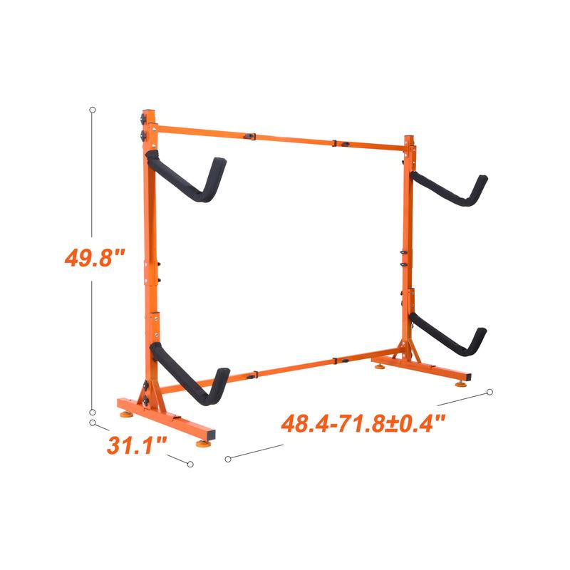 VEVOR Freestanding Kayak Storage Rack, Kayak Stand for 2 Kayak Canoe Paddleboard, Heavy-Duty Steel Kayak Hanger Holder with Padded Arms and Adjustable Width, 175LBS Max Load, for Indoor Outdoor Garage
