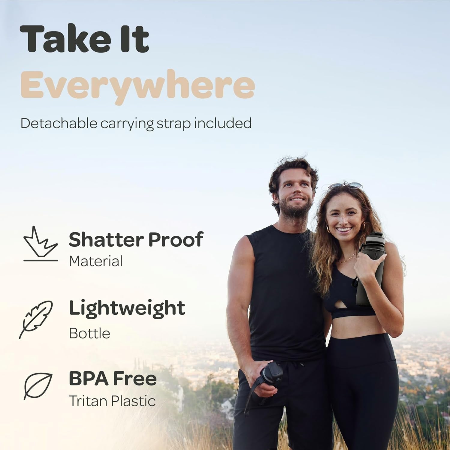 Water Bottle with Time Marker -Large BPA Free Water Bottle & No Sweat Sleeve -Leak Proof Gym Bottle with Fruit Infuser Strainer & Times to Drink -Ideal for Fitness Sports & Outdoors