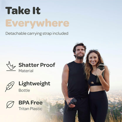 Water Bottle with Time Marker -Large BPA Free Water Bottle & No Sweat Sleeve -Leak Proof Gym Bottle with Fruit Infuser Strainer & Times to Drink -Ideal for Fitness Sports & Outdoors