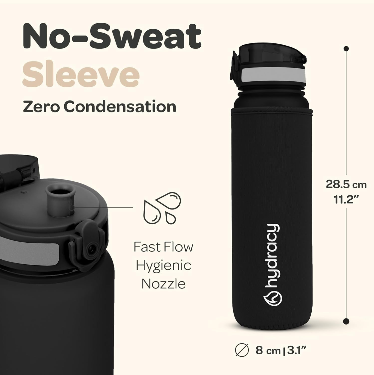 Water Bottle with Time Marker -Large BPA Free Water Bottle & No Sweat Sleeve -Leak Proof Gym Bottle with Fruit Infuser Strainer & Times to Drink -Ideal for Fitness Sports & Outdoors