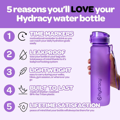 Water Bottle with Time Marker -Large BPA Free Water Bottle & No Sweat Sleeve -Leak Proof Gym Bottle with Fruit Infuser Strainer & Times to Drink -Ideal for Fitness Sports & Outdoors