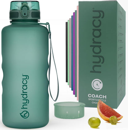 Water Bottle with Time Marker -Large BPA Free Water Bottle & No Sweat Sleeve -Leak Proof Gym Bottle with Fruit Infuser Strainer & Times to Drink -Ideal for Fitness Sports & Outdoors