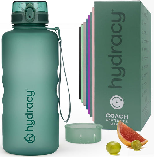 Water Bottle with Time Marker -Large BPA Free Water Bottle & No Sweat Sleeve -Leak Proof Gym Bottle with Fruit Infuser Strainer & Times to Drink -Ideal for Fitness Sports & Outdoors