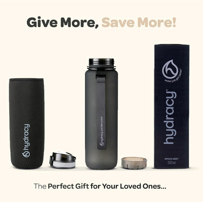 Water Bottle with Time Marker -Large BPA Free Water Bottle & No Sweat Sleeve -Leak Proof Gym Bottle with Fruit Infuser Strainer & Times to Drink -Ideal for Fitness Sports & Outdoors