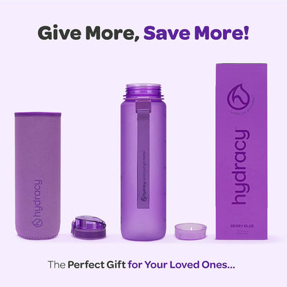 Water Bottle with Time Marker -Large BPA Free Water Bottle & No Sweat Sleeve -Leak Proof Gym Bottle with Fruit Infuser Strainer & Times to Drink -Ideal for Fitness Sports & Outdoors
